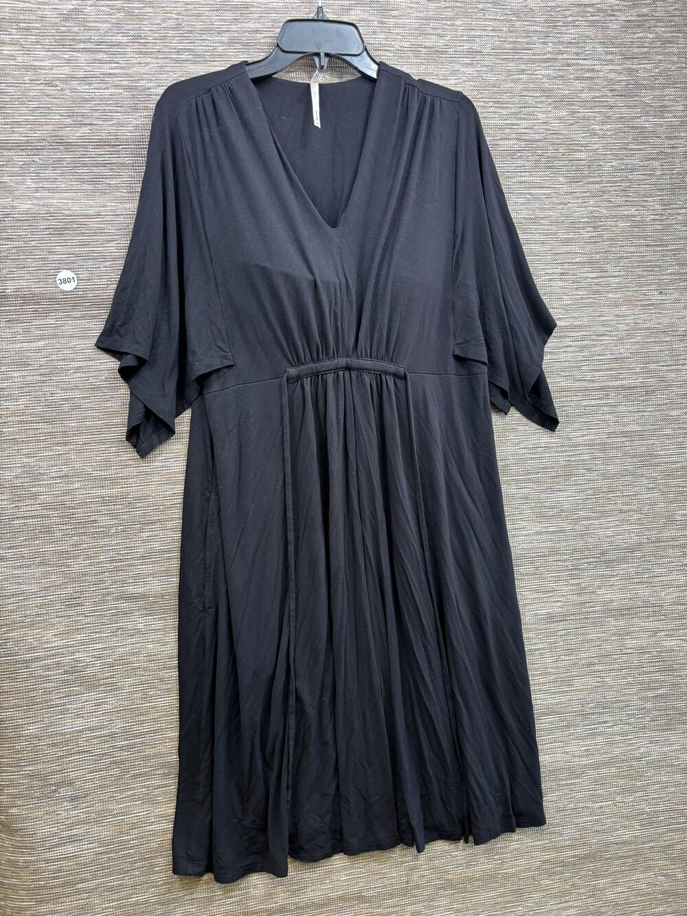 Soma Dress Womens XL Black Jersey Trapeze Swing Midi Kimono Sleeve Travel